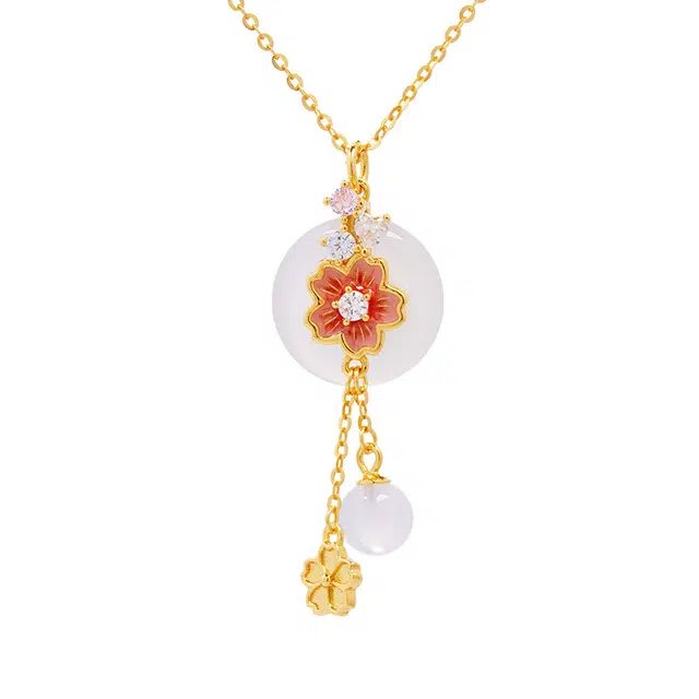 骊碧 樱华流年樱花平安扣新中式轻奢高级感天然 玉髓 项链 女款