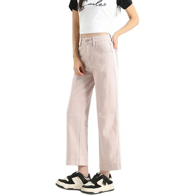 法文箱子 显瘦时尚百搭纯色直筒高腰长裤牛仔裤 女款
