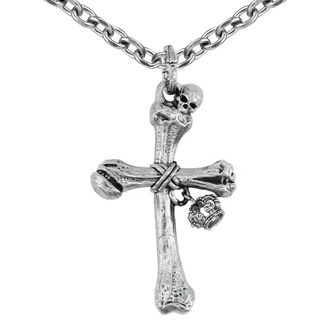 【免费刻字】 白木黑冰 十字架皇冠骷髅 新中式高级感潮流时尚 银合金 项链 男款 礼盒