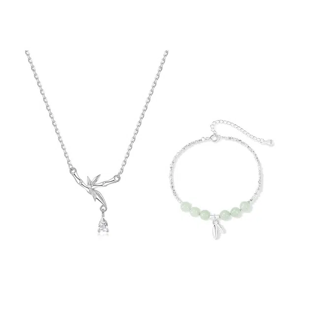 克兰茜 学业顺利 金榜题名 新中式国风银色竹韵浪漫精致甜美爆闪锁骨链 日常百搭温柔气质三秒心动 新年礼盒装好运 铜 项链 女款