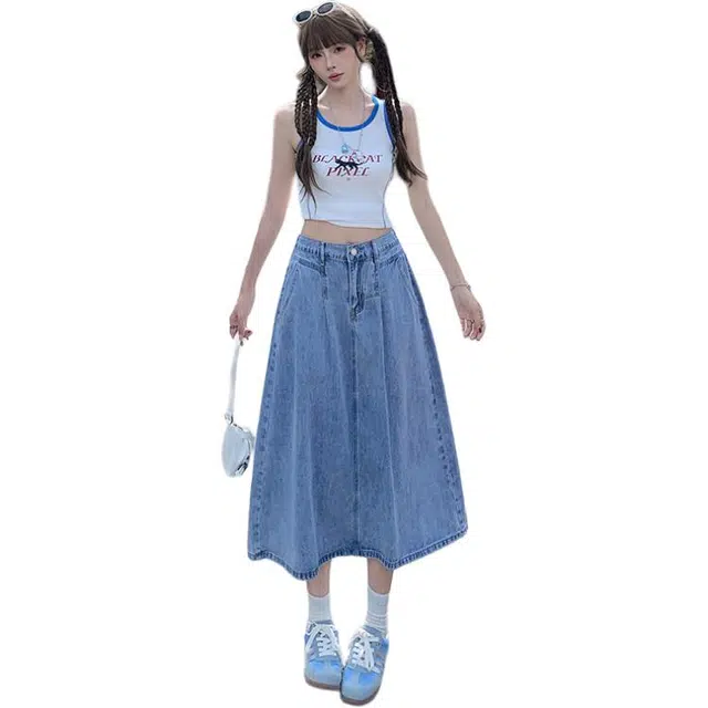 玫丝朵 高街风休闲百搭牛仔长裙 女款