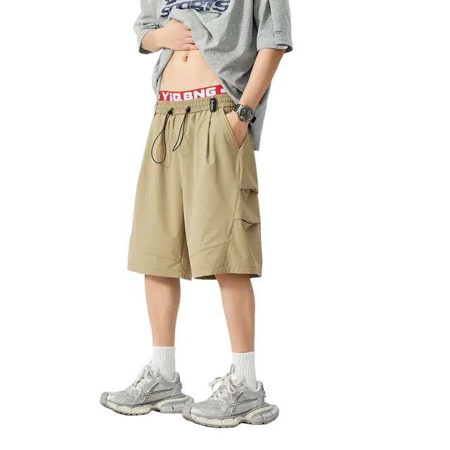 敦煌博物馆 美式潮流侧面褶皱设计垂感薄款轻量化舒适透气跑步篮球裤直筒宽松百搭五分运动休闲短裤 男女同款