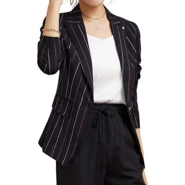 富铤 修身一粒扣长袖西装 女款 黑色