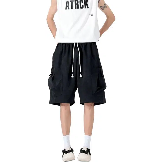 大白鲨 直筒高街宽松中腰五分休闲短裤 男女同款