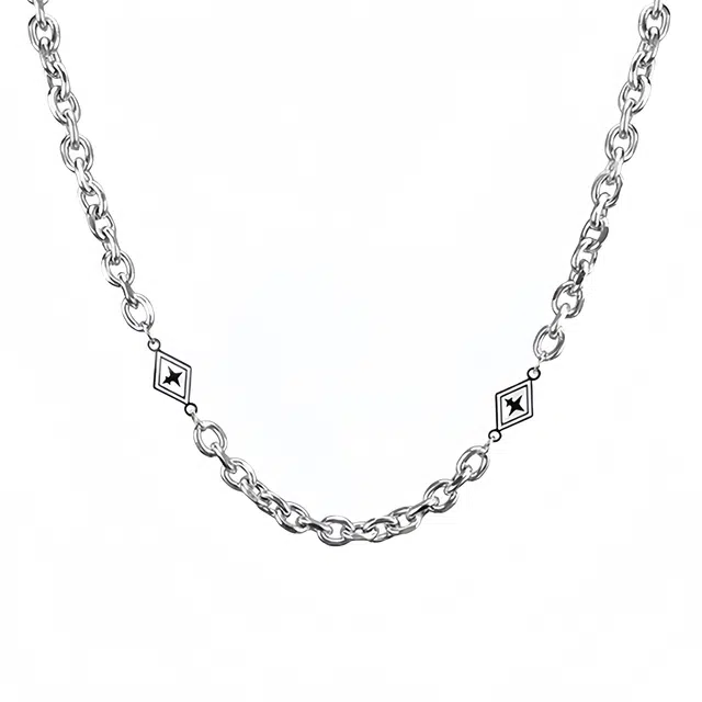 暖瞳 菱形方片轻奢高级设计感个性潮流欧美嘻哈街头风 钛钢 项链 男款