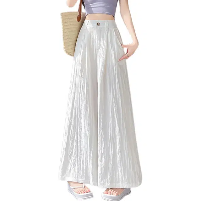 敲模女孩 甜酷风棉麻薄款高腰阔腿拖地长裤休闲裤 女款