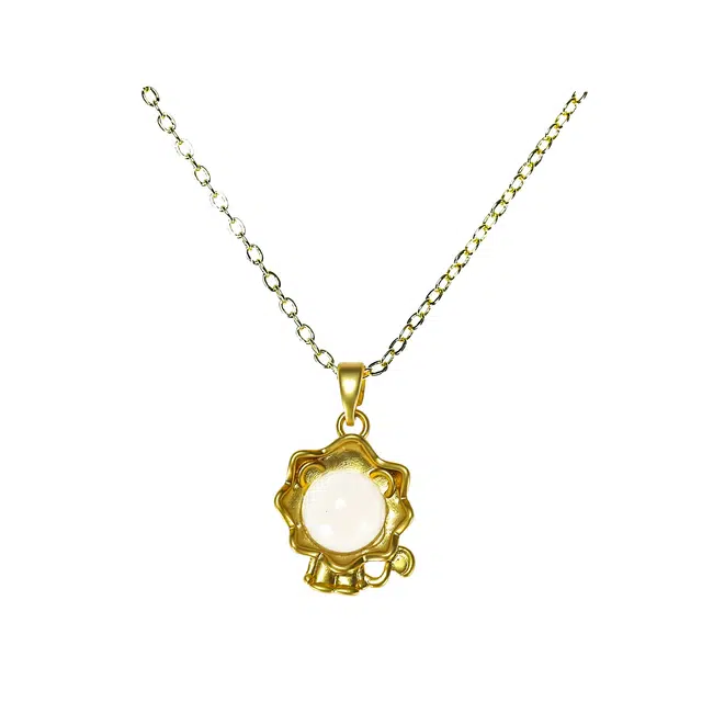 匠锁心玉 小狮子 轻奢小众 新中式 玉髓 合金 玉石项链 女款 玉髓