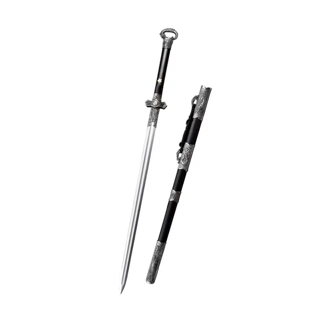 天字号 环首唐剑 锰钢一体锻打宝剑合金雕刻装饰龙凤檀鞘柄 成品模型