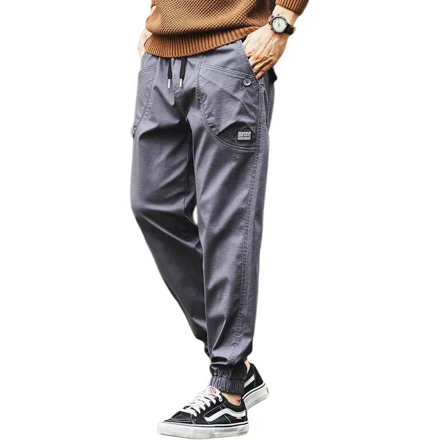 格蓝鹿 高端美式设计感宽松纯色束脚休闲裤 男款