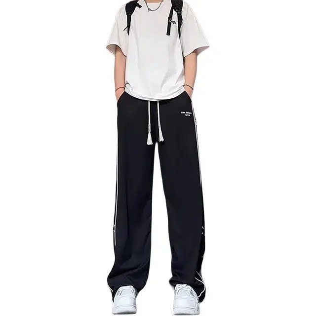 单爵 直筒条纹冰丝裤薄款青少年帅气高个子垂感美式夏季休闲裤 男女同款