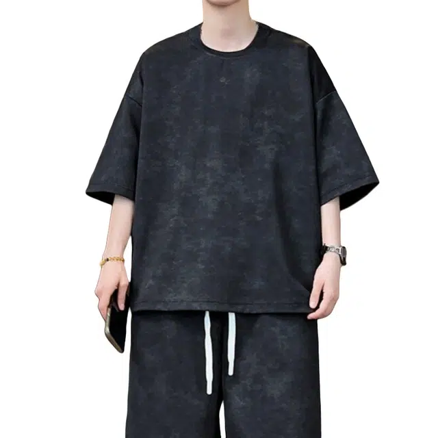 加荣 扎染青少年帅气学生复古高级感时尚初夏穿搭宽松直筒阔腿圆领短袖短裤休闲运动套装 男女同款