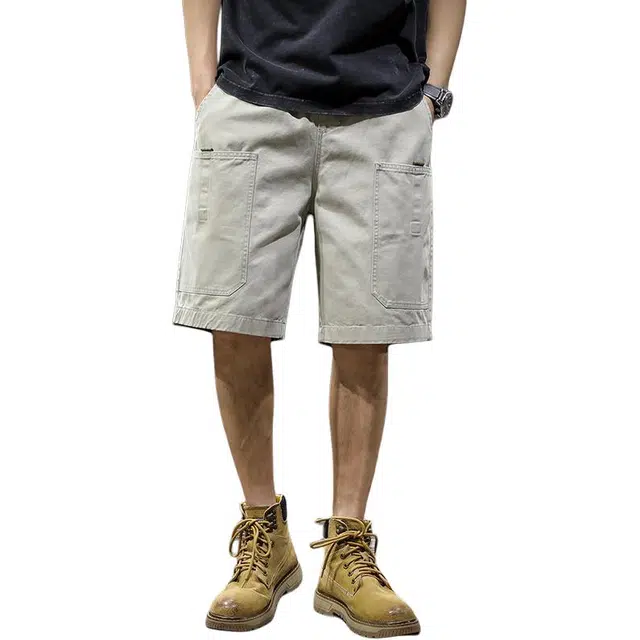 前进牛 美式休闲做旧宽松纯棉潮牌中裤运动休闲五分裤工装短裤 男女同款