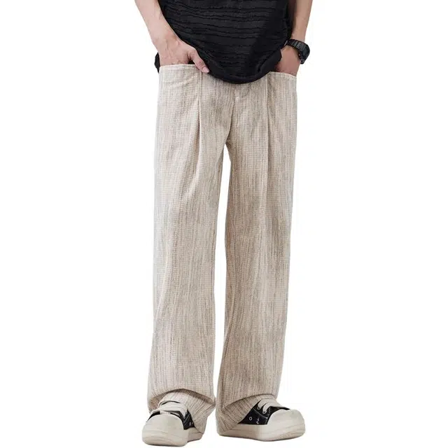 童先森 美式高街华夫格脏脏裤子简约宽松直筒休闲裤 男款