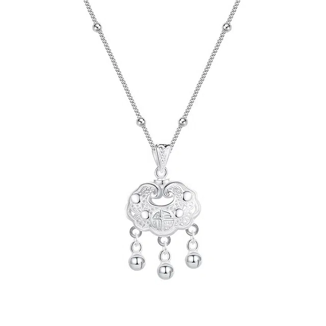 月斐 福字饺子龙平安锁 生肖本命年铃铛新中式生肖龙平安如意锁  足银 项链 男女同款情侣款