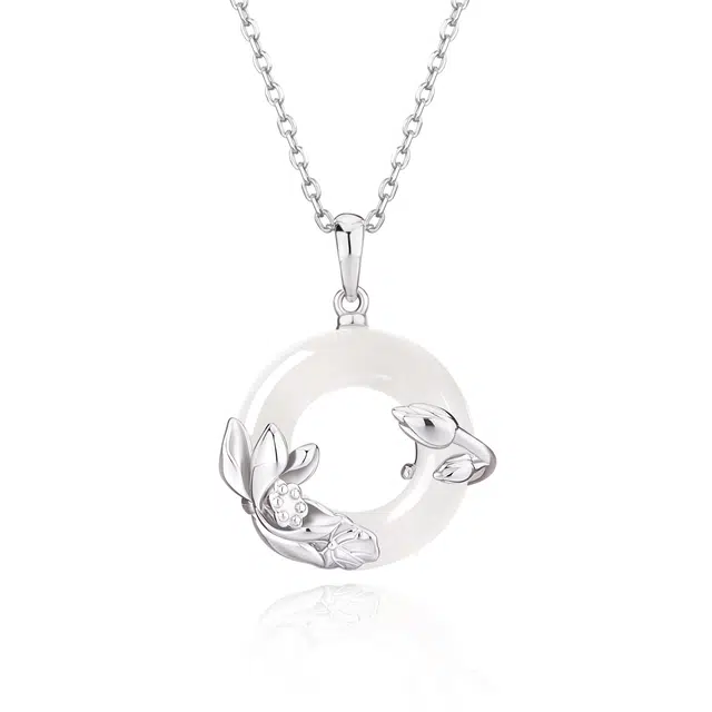 【好运莲莲】中国黄金 珍·尚银 莲花平安扣吊坠 事事如意 新中式招财纳福锁骨链 小众轻奢礼盒 妈妈 玉髓 项链 女款