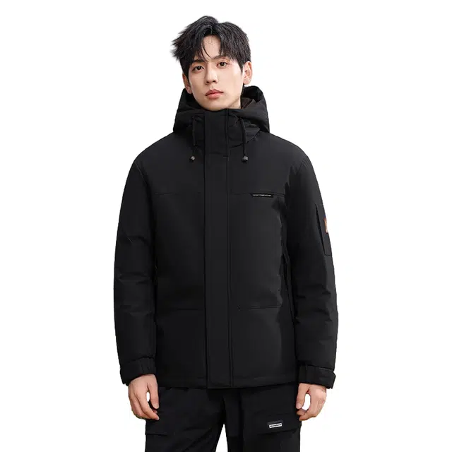 鸭鸭 石墨烯蓄热纯色韩版休闲百搭短款连帽户外防寒保暖工装羽绒服 男款