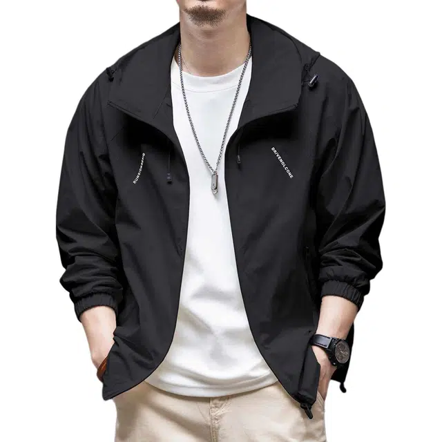 格蓝鹿 薄款纯色美式宽松休闲连帽防晒服 男款