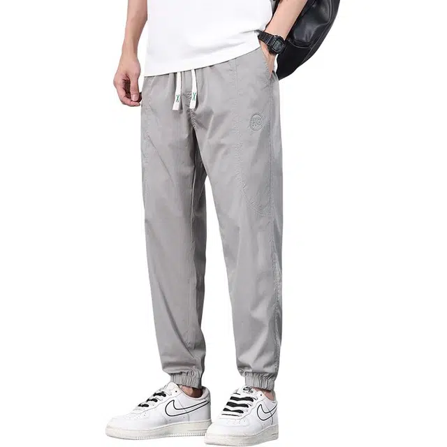 协协乐 冰丝夏季薄款速干美式潮牌宽松哈伦束脚工装运动百搭九分裤子休闲裤 男款