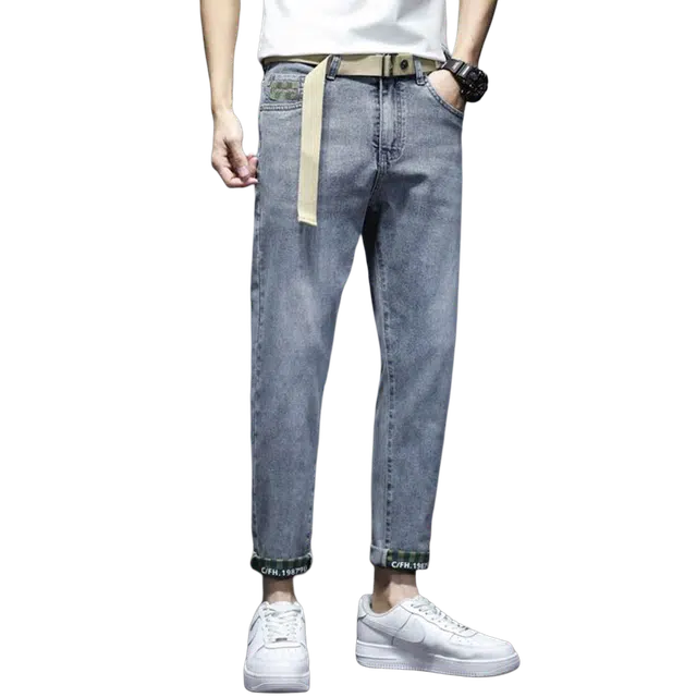 宝米卡 潮牌韩版潮流九分合身舒适百搭直筒牛仔裤 男女同款