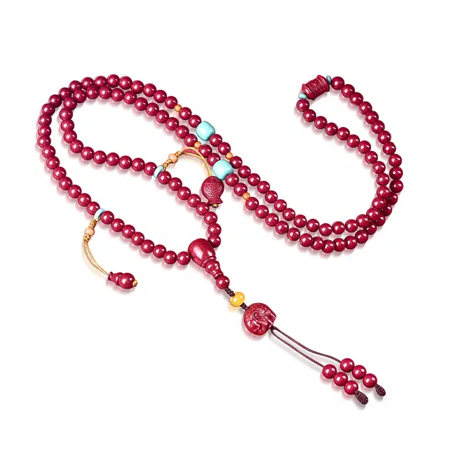 谧月珠宝 年年有余高含量紫金砂吉祥如意招财进宝福禄平安可手持多圈毛衣链小众设计匠心工艺 再造辰砂朱砂 项链 男女同款情侣款