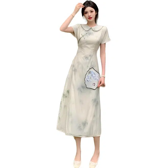 丝絮丝绸 新中式复古日常旗袍裙短袖连衣裙 女款