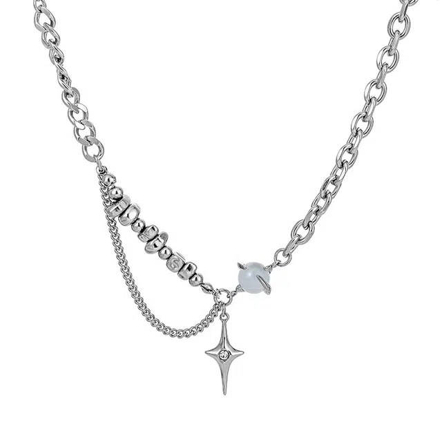 琅风 星芒宇宙链饰猫眼石锆石设计感小众百搭潮流随性精致 钛钢 项链 男款