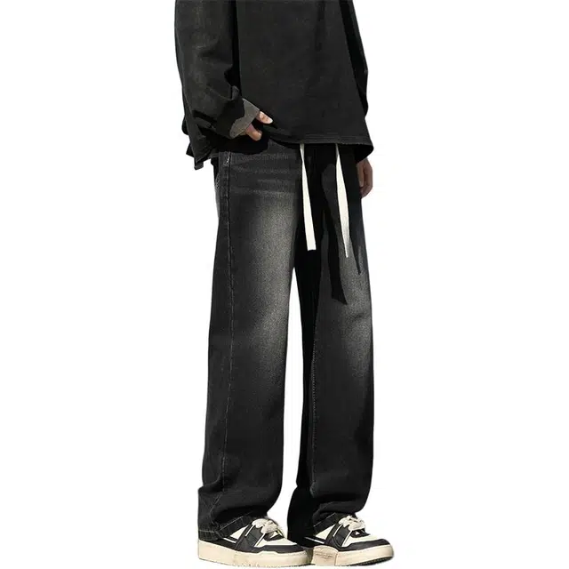 童先森 潮流高街直筒裤美式个性牛仔裤 男女同款