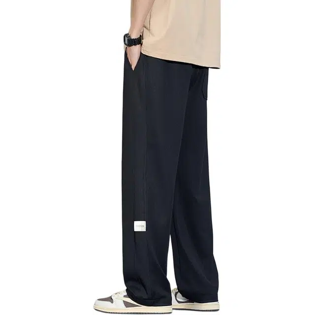 协协乐 冰丝男士夏季薄款凉感透气美式潮牌高街宽松直筒垂坠感弹力百搭运动阔腿长裤子休闲裤 男女同款