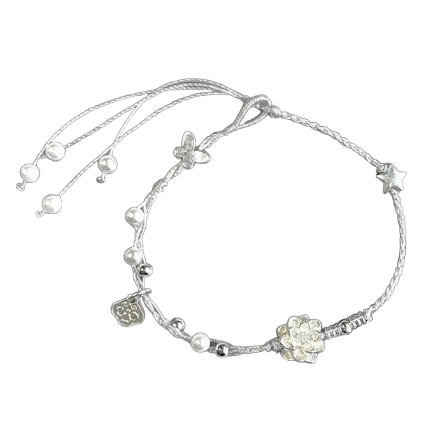 前方大荒野 极细莲花手绳莲莲生财新中式简约时尚小众设计转运珠好运莲莲招财纳福精致小巧时髦独特日常百搭 织物 手链 女款