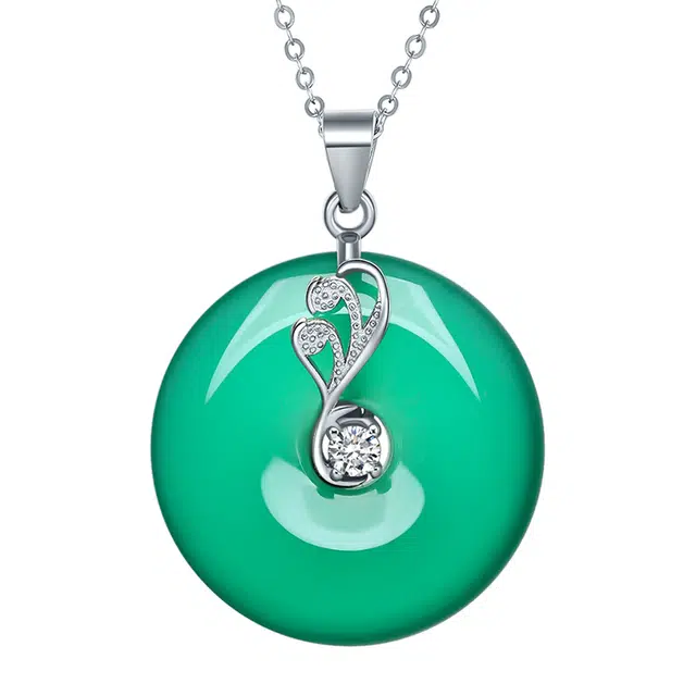 翠雅金楼 新中式国潮复古时尚简约 凤羽招财转运平安扣 玉髓 项链 男女同款情侣款