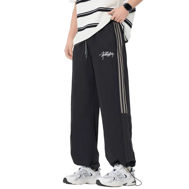 帕丁顿熊 侧边条纹撞色拼接高街直筒宽松休闲裤 男女同款