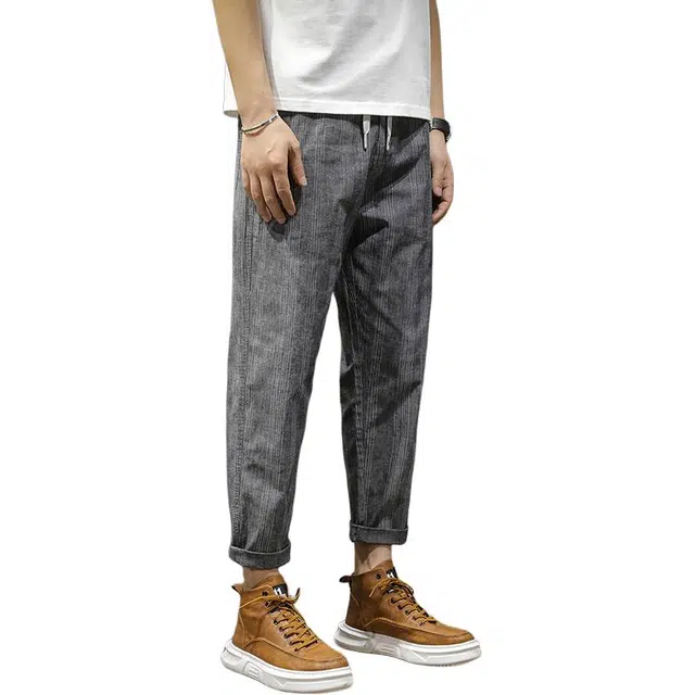 前进牛 美式都市潮牌痞帅英伦风薄款英伦雅痞潮流条纹哈伦小脚裤修身直筒韩版九分休闲裤 男女同款