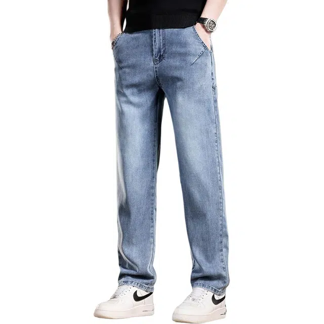 贵色 薄款抗皱凉感直筒长裤垂顺感潮牌高街百搭高端牛仔裤 男女同款