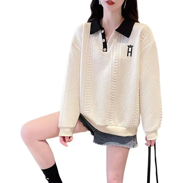 水中花 韩版冬季加绒加厚宽松休闲时尚长袖卫衣 女款