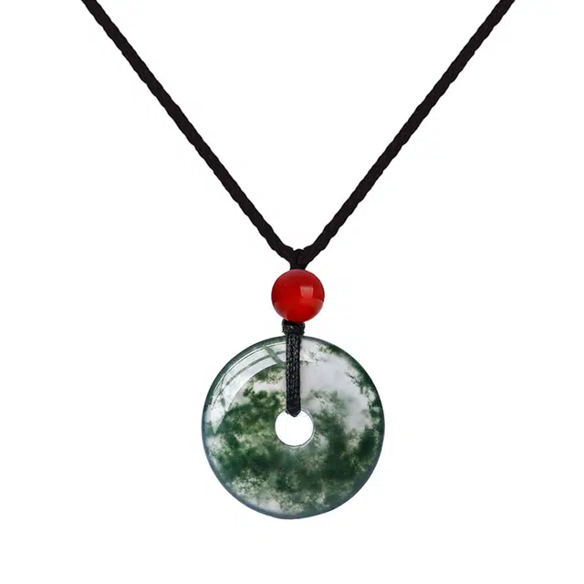 彗时 新中式水草转运圆环平安扣 国潮小众独特设计 玛瑙 玉石项链 男女同款情侣款