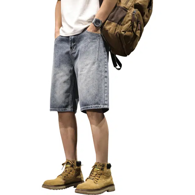 路杰邦 直筒宽松舒适五分牛仔短裤 男款