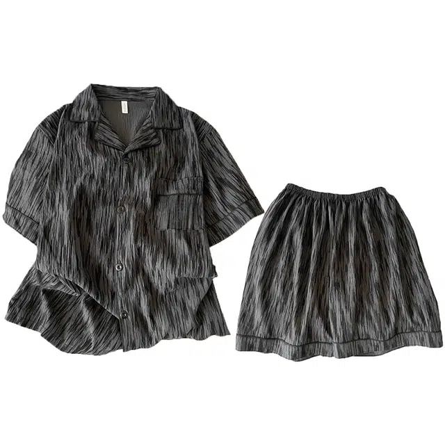 俏韵 翻领夏季云朵棉短袖短裤简约休闲条纹大码家居服可外穿睡衣套装 男款