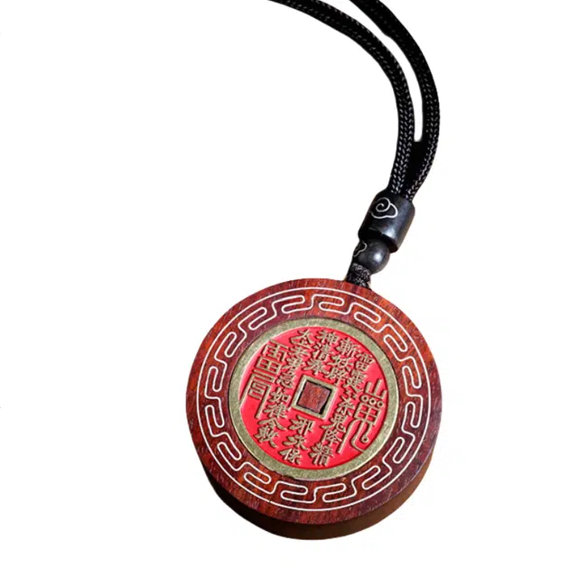 舞依翡 镶嵌国风平安无事牌手把件饰品木镶银回纹山鬼花钱道家挂饰#好运 血檀 挂件 男女同款情侣款