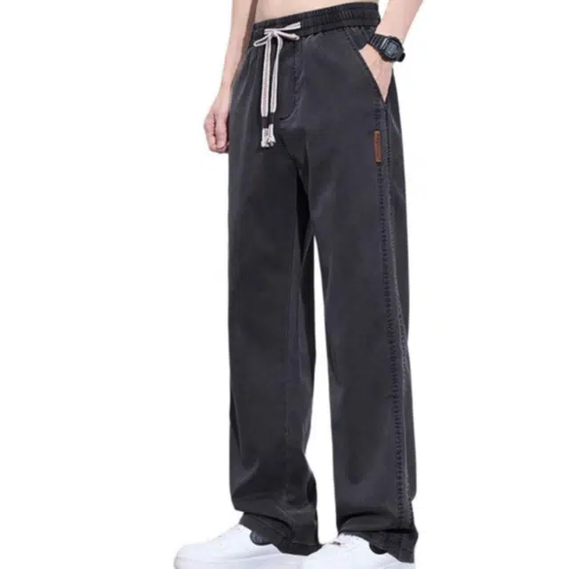 隐狼世家 直筒夏季莱赛尔阔腿长裤宽松运动薄款束腰休闲裤 男款