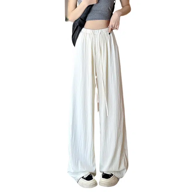 水中花 薄款慵懒风阔腿裤高腰宽松窄腰松弛感休闲裤 女款