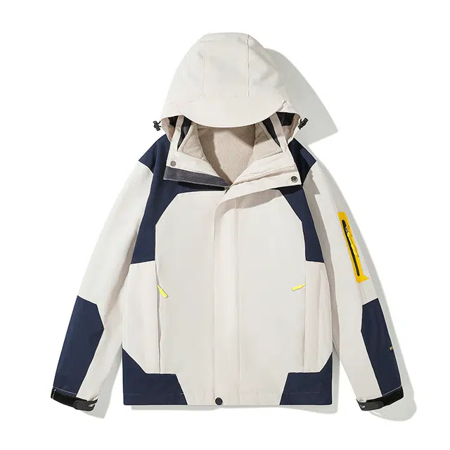 木清清 美式机能风拼接色可拆卸帽户外三合一防风防水登山冲锋茄克夹克外套 女款