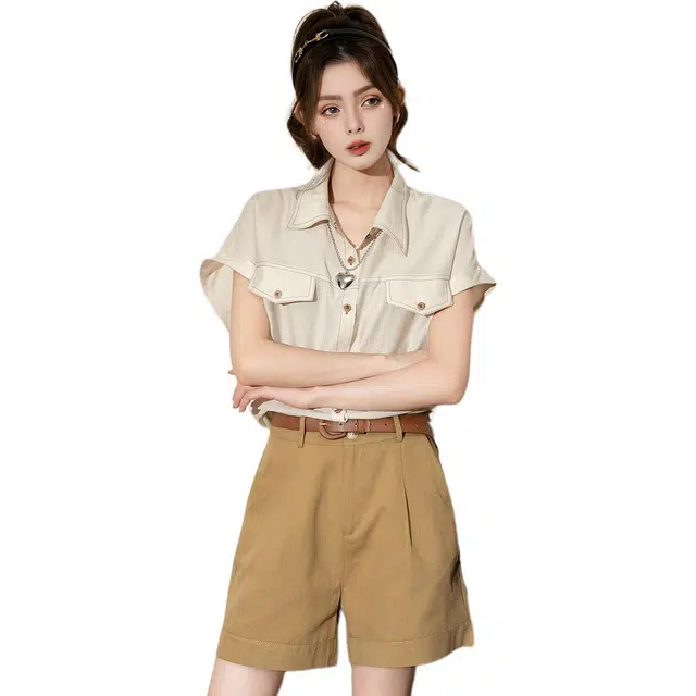 法文箱子 百搭短袖搭配舒适短裤休闲套装 女款