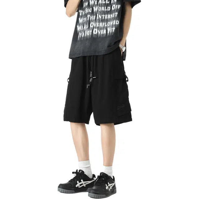 敦煌博物馆 美式潮流多口袋机能工装网纱系带轻薄舒适透气跑步篮球裤宽松直筒百搭运动五分休闲短裤 男女同款