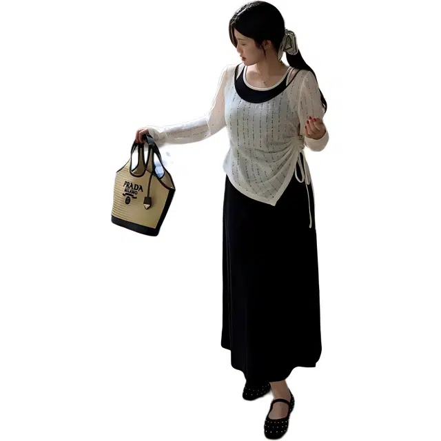 哒头下雨不愁 针织女春收腰罩衫两件套裙装套装 女款