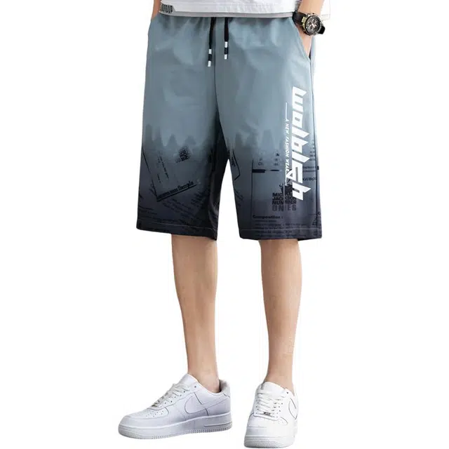 顶峰保罗 薄款透气字母印花舒适直筒五分裤无性别主义潮牌宽松小众设计感运动百搭休闲短裤 男女同款