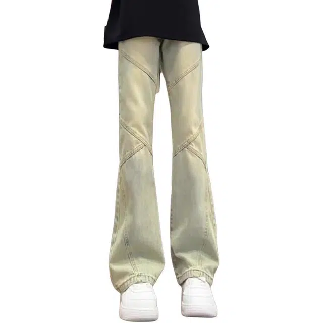 黑马漫画 美式复古薄款设计感拼接裤子直筒弯刀微喇裤牛仔裤 男女同款