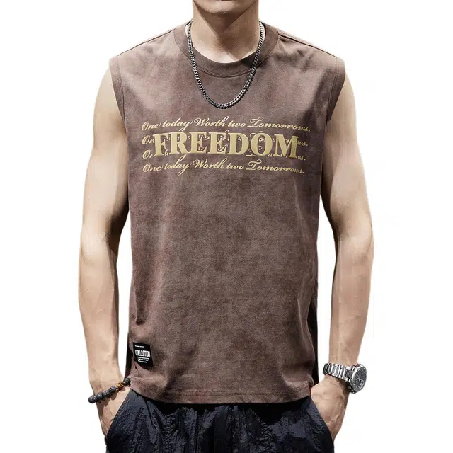 贵色 透气吸汗户外运动健身篮球大码高端重磅云染印花汗潮流无袖背心 男女同款