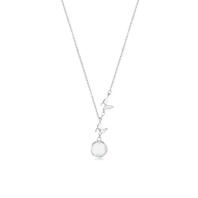 【S999足银|招财招桃花】 七七银饰 好运福蝶 白月光 连荔枝 新中式复古 清透气质优雅 轻奢时尚小众简约 玉髓 项链 男女同款情侣款