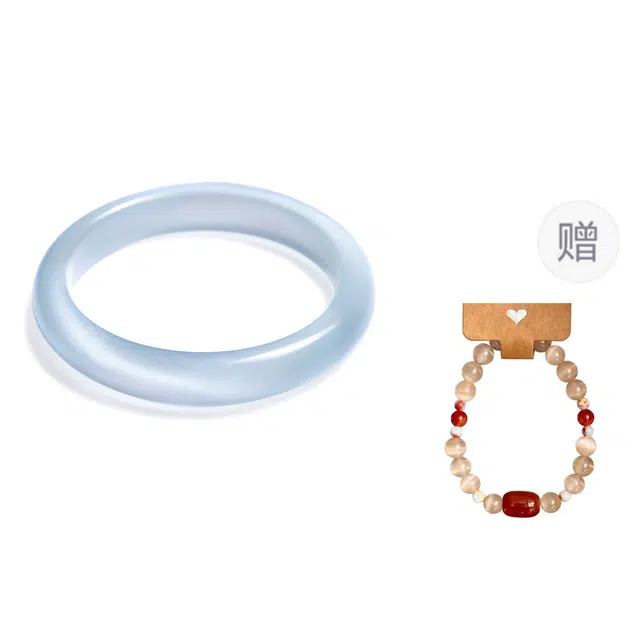 梨云暮雪 微蓝调起刚白月光   赠杏花微红好运手串   中国风    气质显白百搭 琉璃 手镯 女款