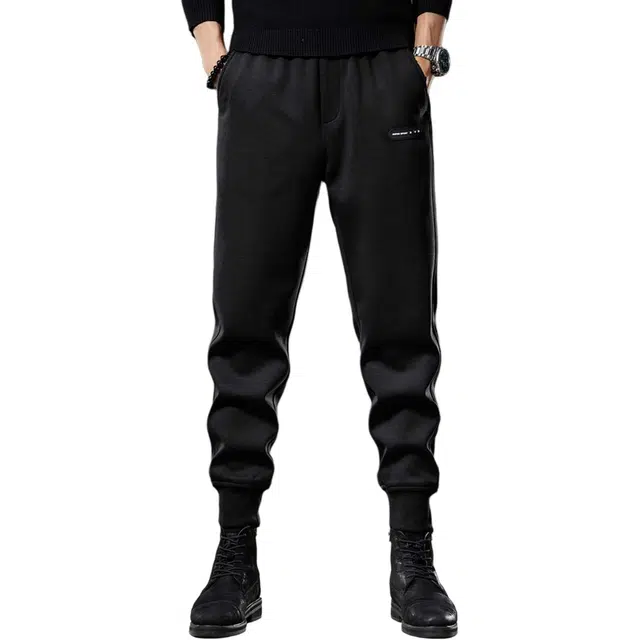 贵色 水洗修身纯色针织运动裤 男款 黑色